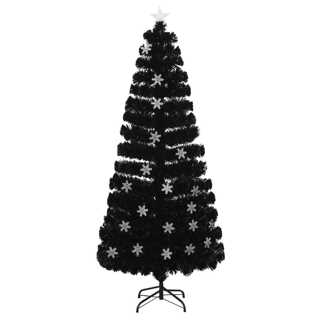 Árvore de natal com flocos de neve LED 180 cm fibra ótica preto