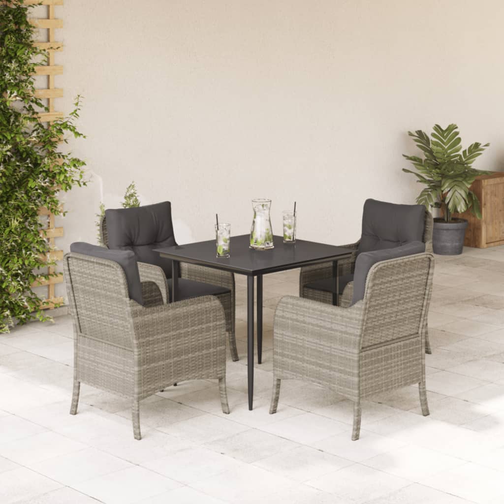 5 Pcs conjunto de jantar p/ jardim c/ almofadões cinzento claro
