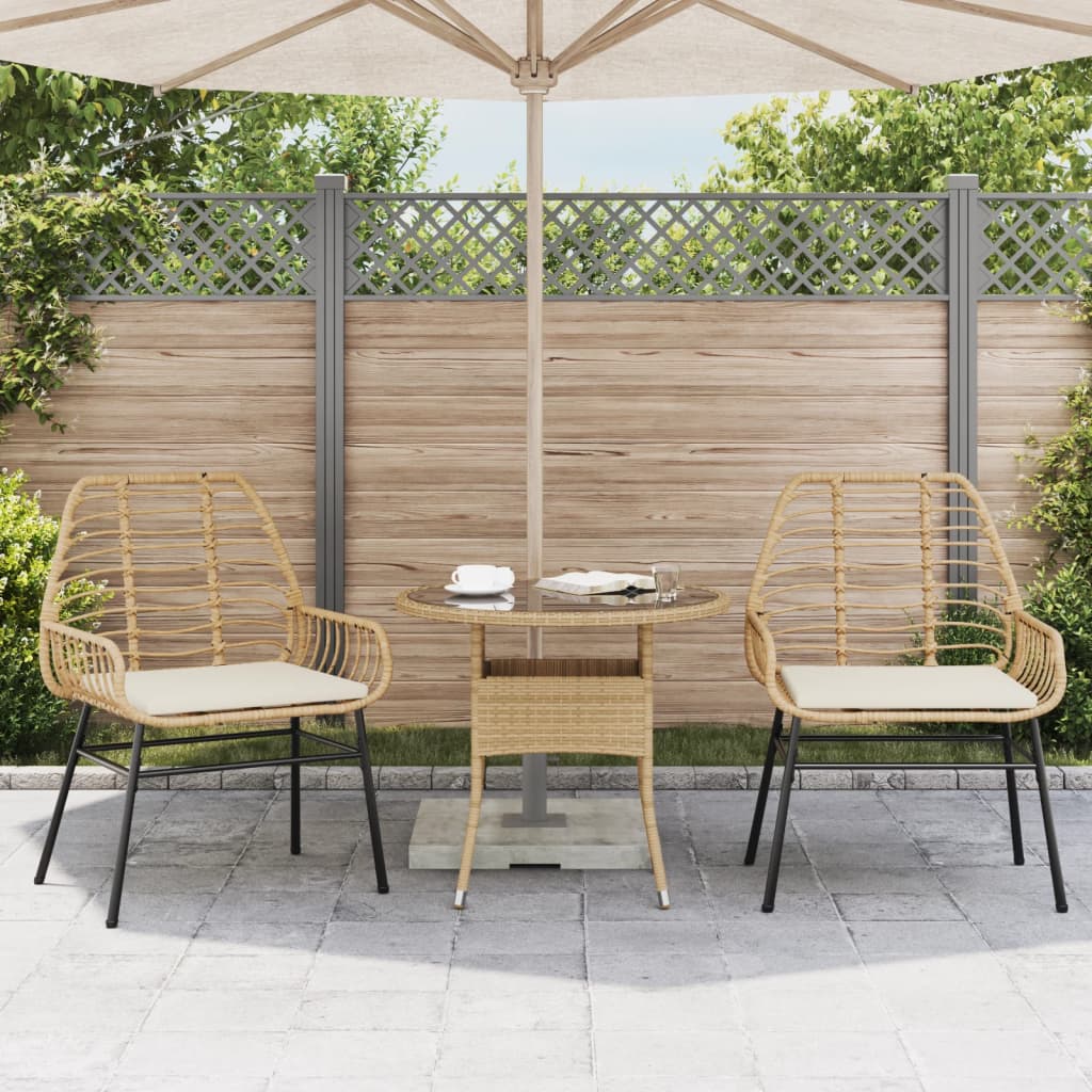 Cadeiras de jardim com almofadões 2 pcs vime PE castanho