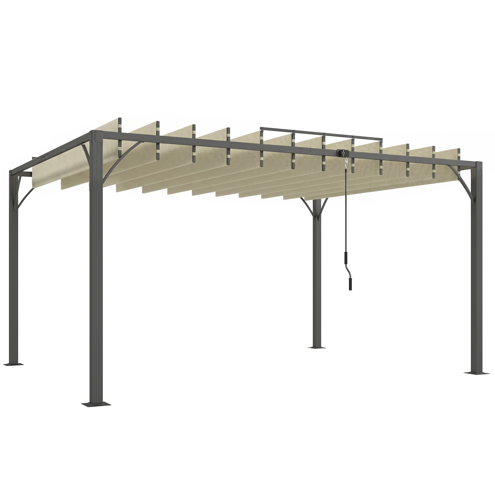 Pérgola 390x2 para jardim com desenho de lâminas superiores giratórias até 135° proteção UV 50+ para pátio terraço creme
