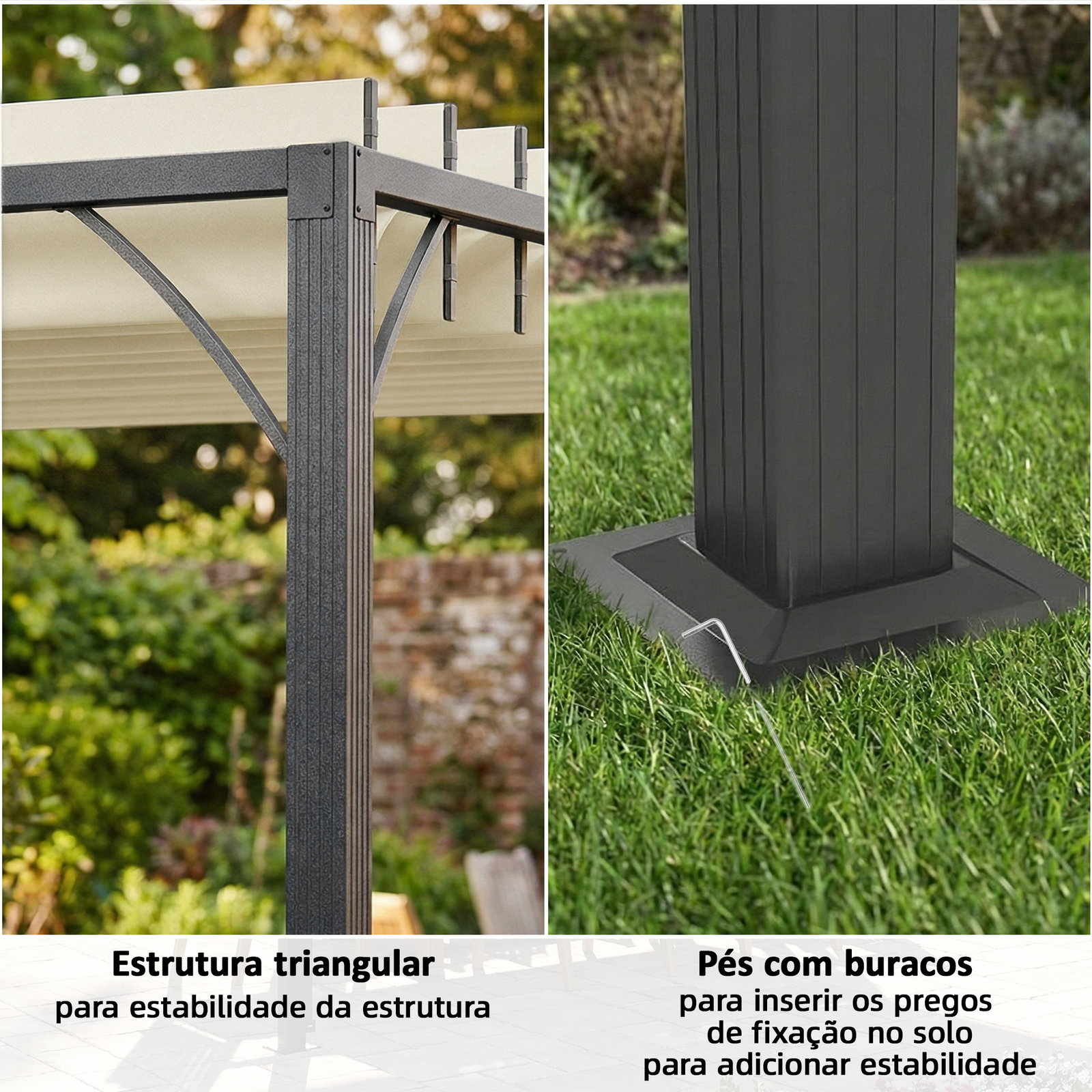 Pérgola 390x2 para jardim com desenho de lâminas superiores giratórias até 135° proteção UV 50+ para pátio terraço creme