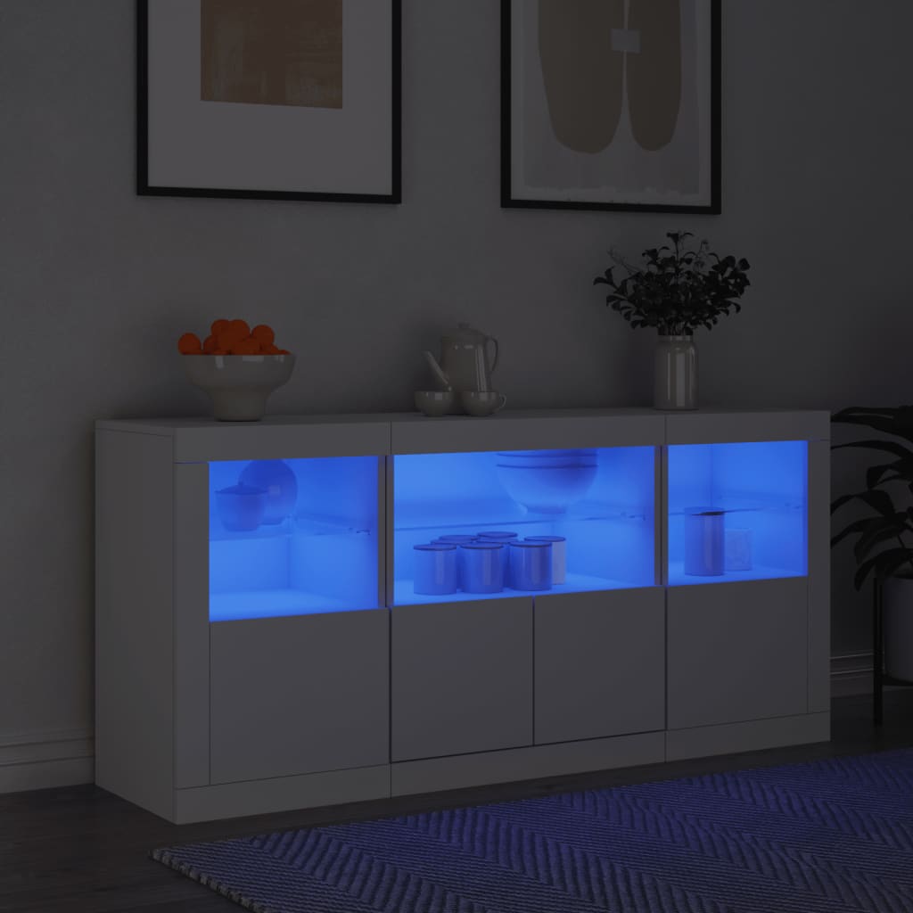 Aparador com luzes LED 142,5x37x67 cm branco