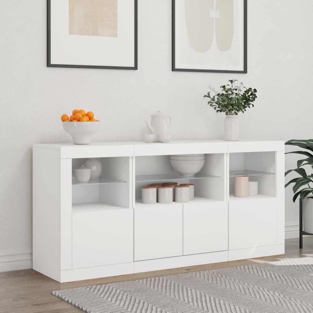 Aparador com luzes LED 142,5x37x67 cm branco