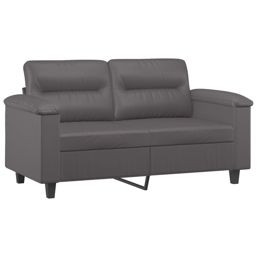 2 Pcs conjunto de sofás com almofadas couro artificial cinzento