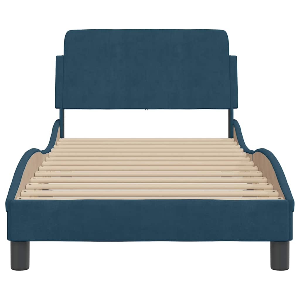 Estrutura de cama com cabeceira dover 90x190 cm veludo azul