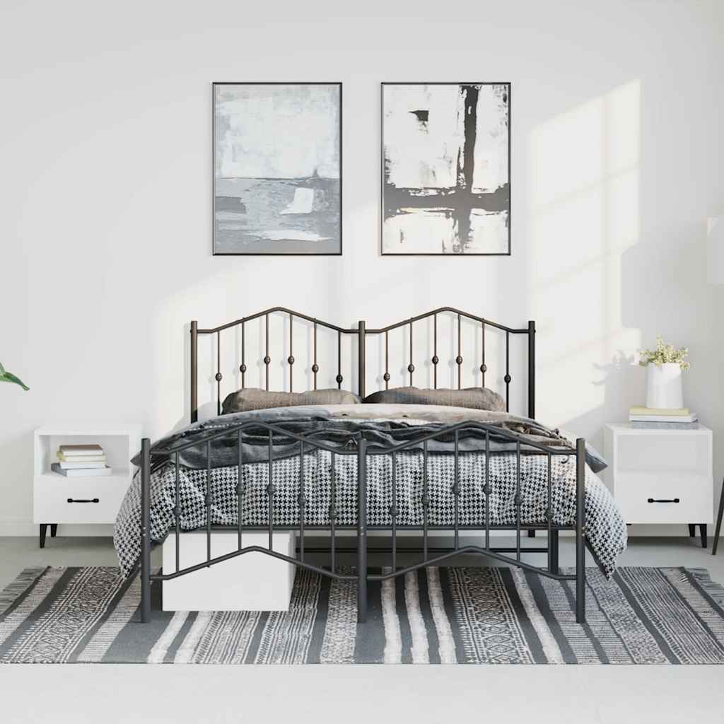 Estrutura de cama com cabeceira e pés 150x200 cm metal preto
