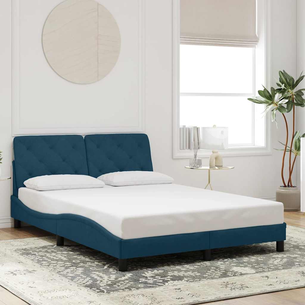 Estrutura de cama com LED sem colchão 140x200 cm veludo azul