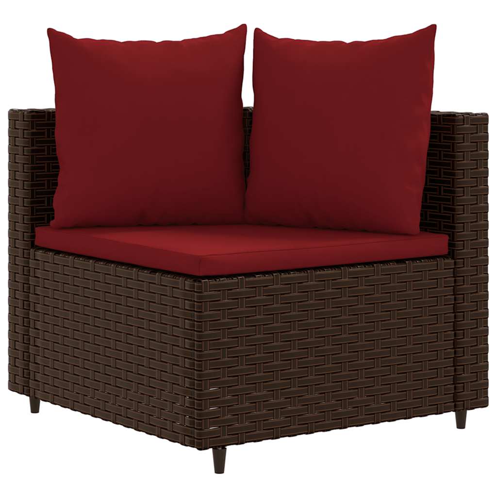 9 Pcs conjunto sofás p/ jardim c/ almofadões vime PE castanho