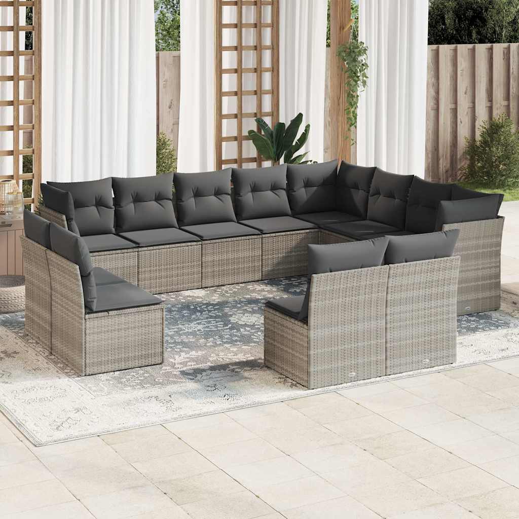 12 Pcs conj. sofás jardim com almofadões vime PE cinzento-claro