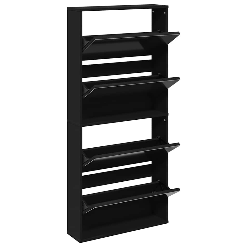 Sapateira com espelho 4 divisórias 63x17x134 cm preto