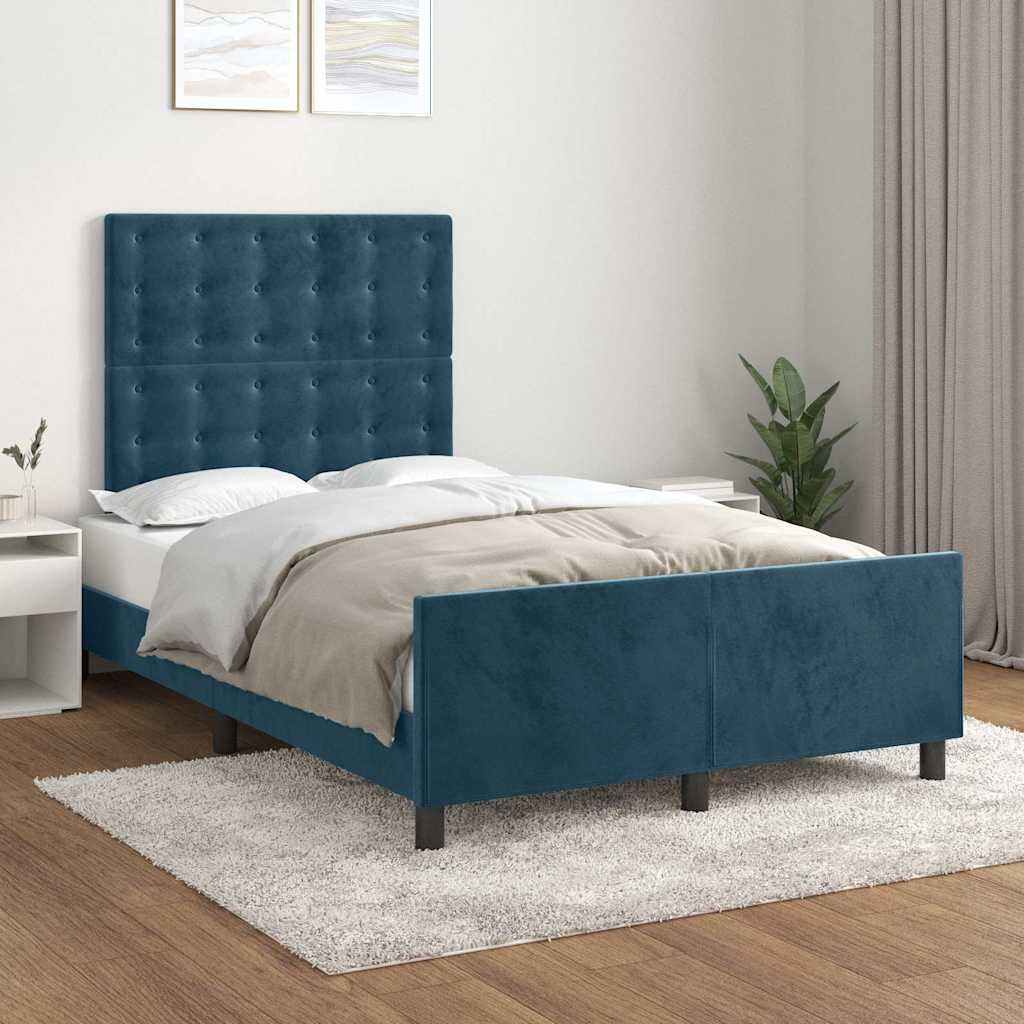 Estrutura de cama sem colchão 120x200 cm veludo azul