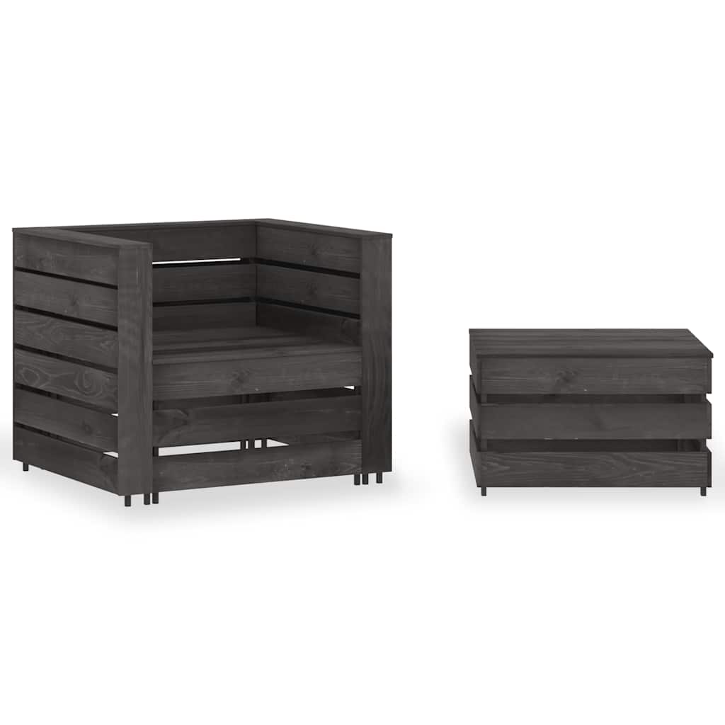 2 Pcs conjunto lounge jardim em paletes pinho impregnado cinza