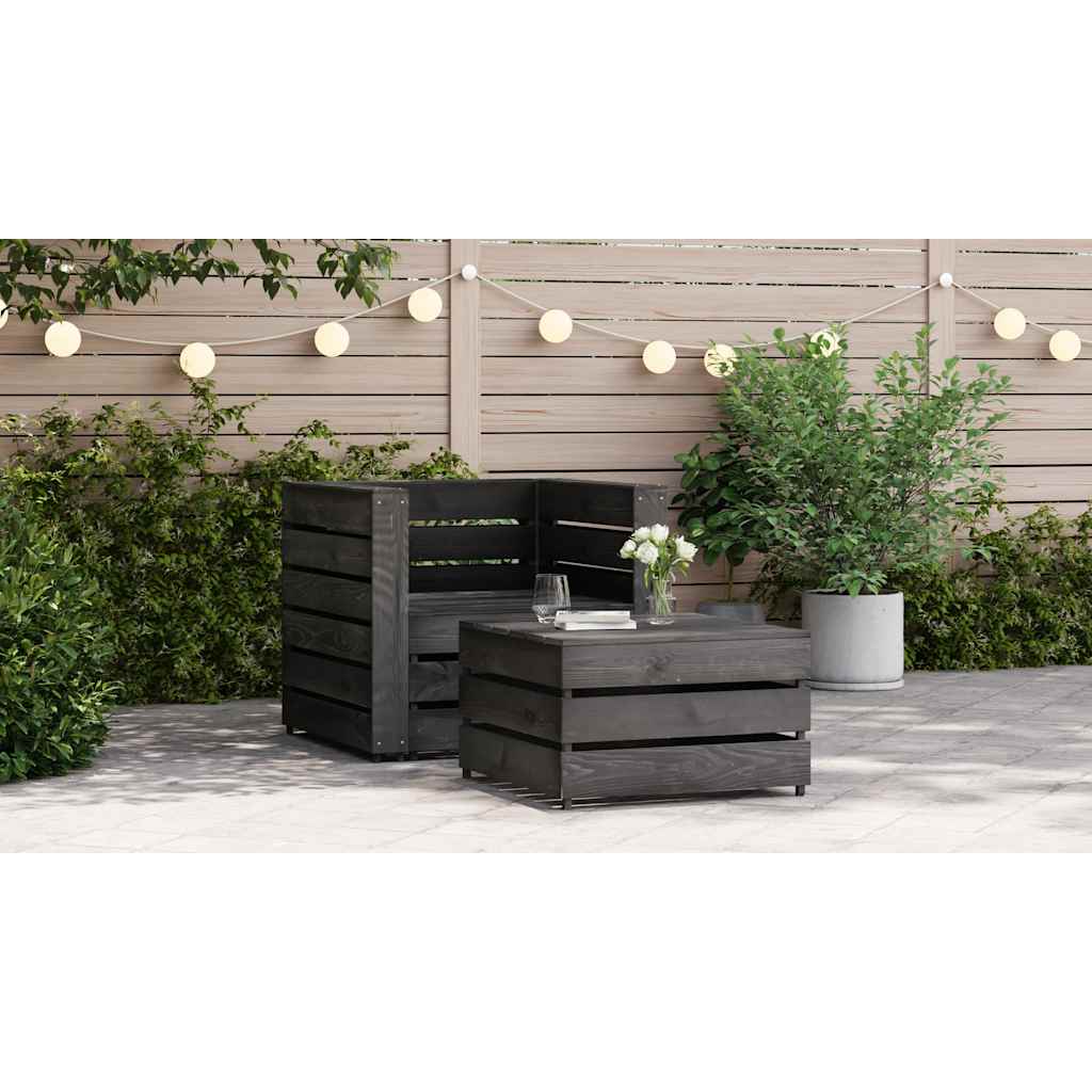 2 Pcs conjunto lounge jardim em paletes pinho impregnado cinza
