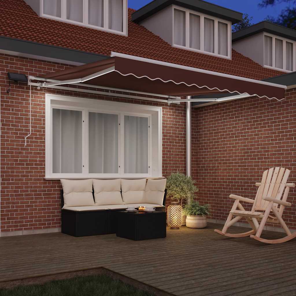 Toldo retrátil manual com luzes LED 300x250 cm castanho