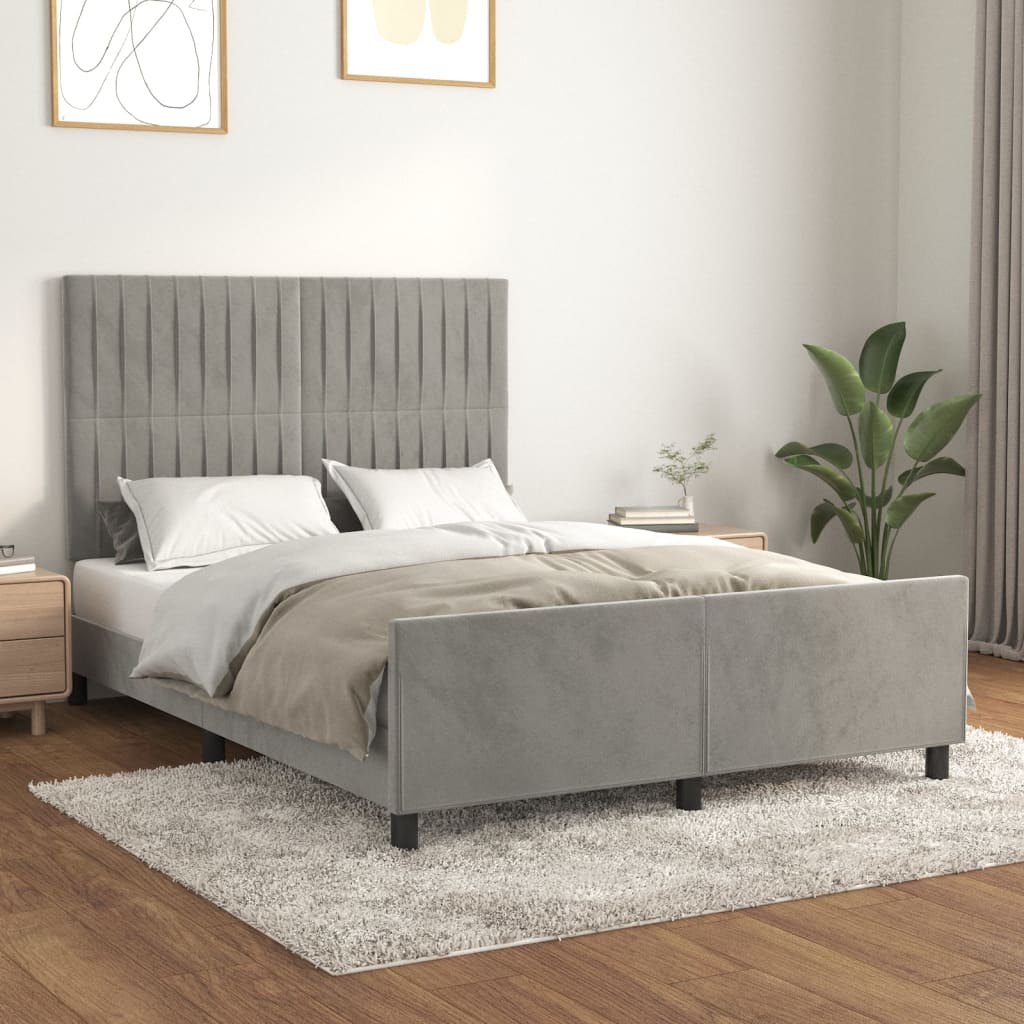 Estrutura de cama sem colchão 140x190 cm veludo cinzento-claro