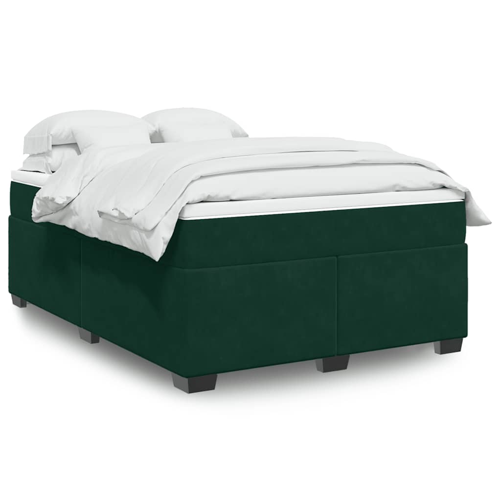 Cama com molas/colchão 160x200 cm veludo verde-escuro