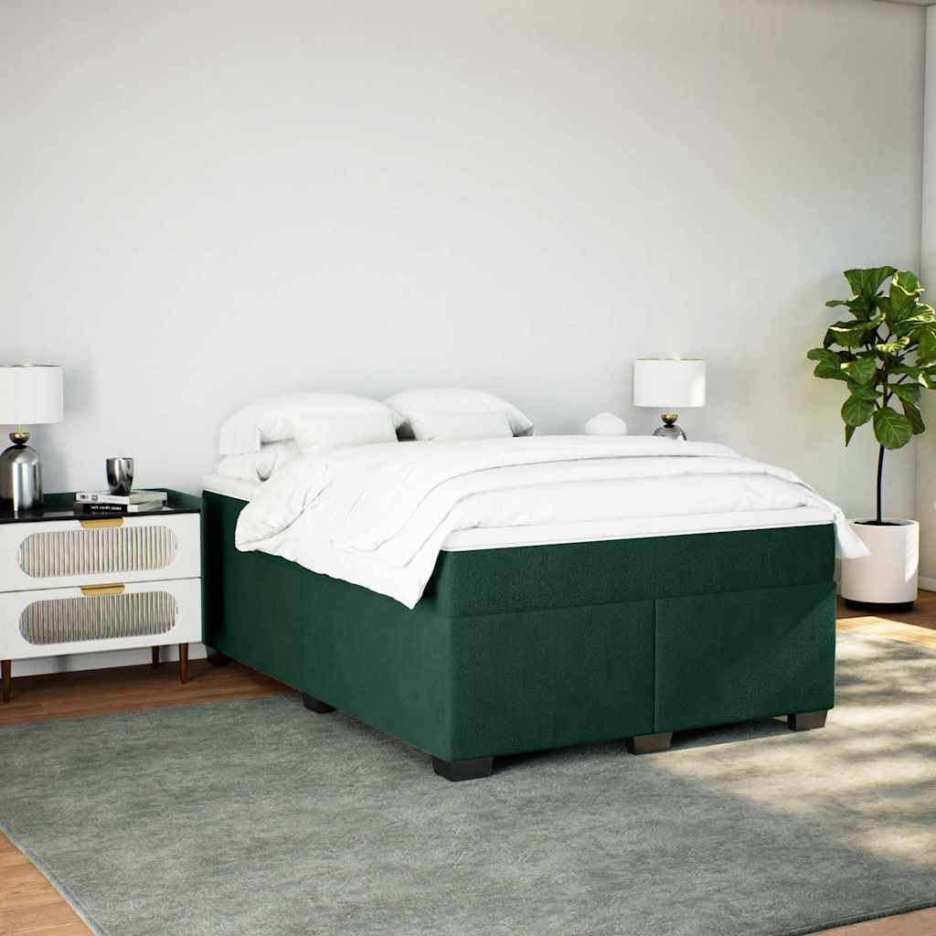 Cama com molas/colchão 160x200 cm veludo verde-escuro