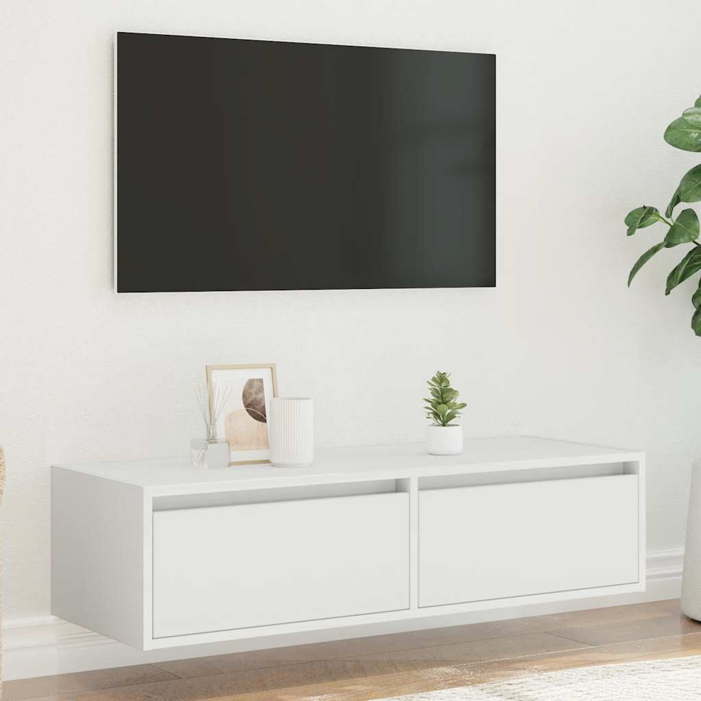 Móvel de TV com luzes LED 100x35,5x25 cm branco