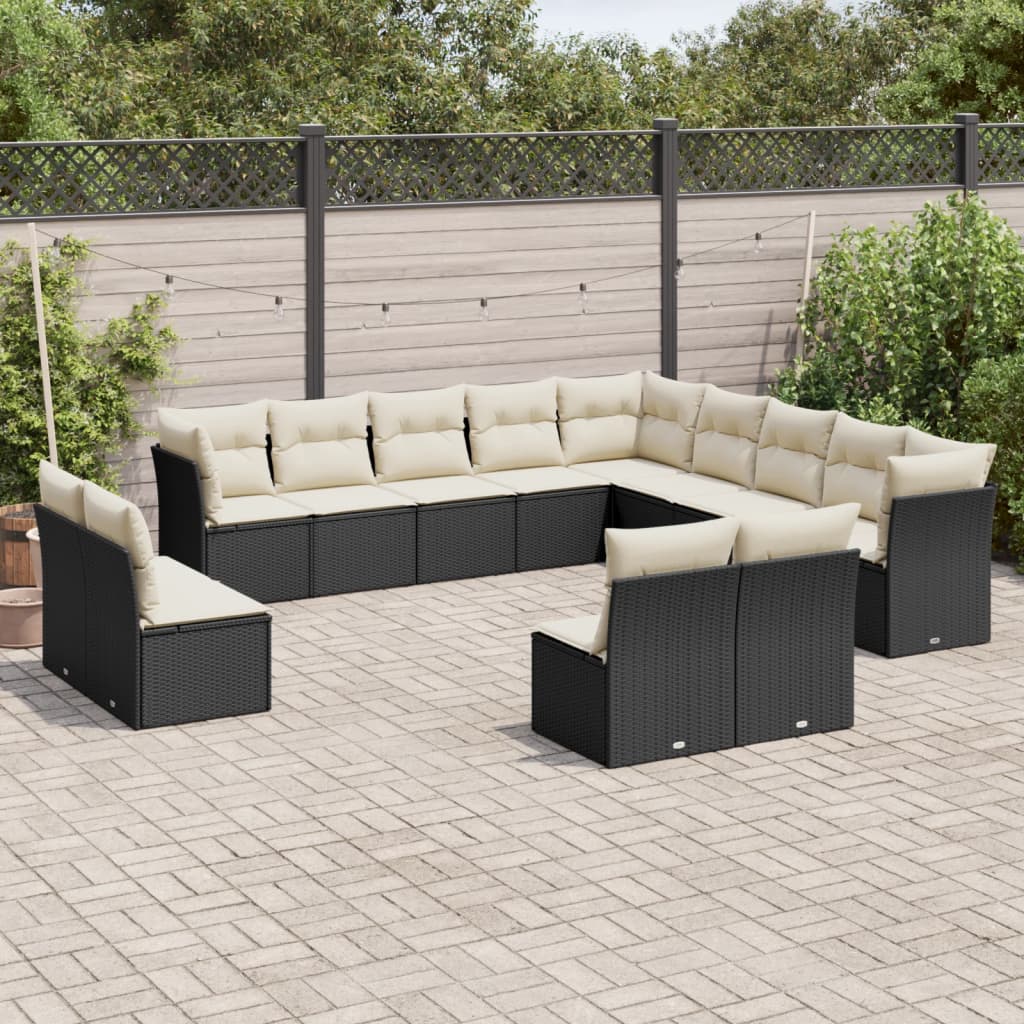 13 Pcs conjunto de sofás de jardim com almofadões vime PE preto