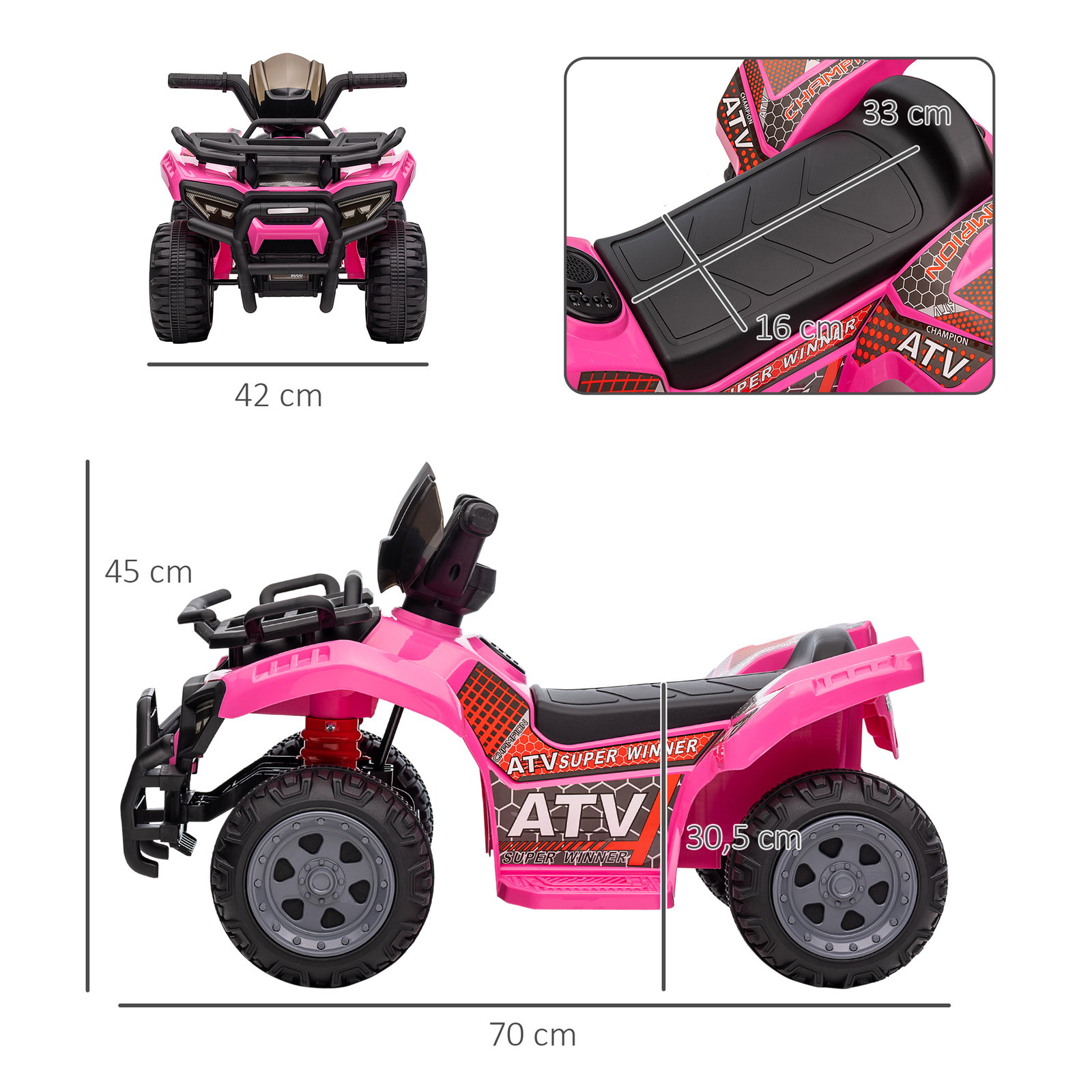 Quadriciclo Elétrico para Crianças Veículo Elétrico a Bateria 6V Infantil com Velocidade 2km/h 70x42x45 cm Rosa