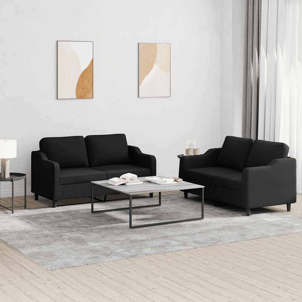 2 Pcs conjunto de sofás com almofadões tecido preto
