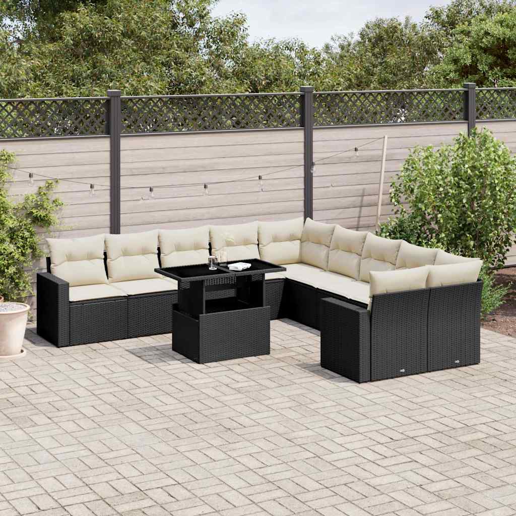 11 Pcs conjunto sofás de jardim c/ almofadões vime PE preto