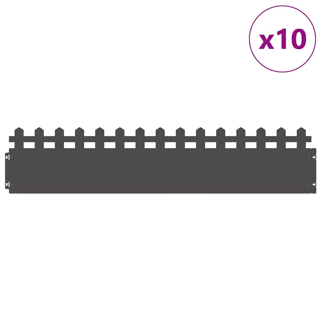 Delimitadores de relvado 10 unid. 103 x 0,05 x 22 cm aço preto