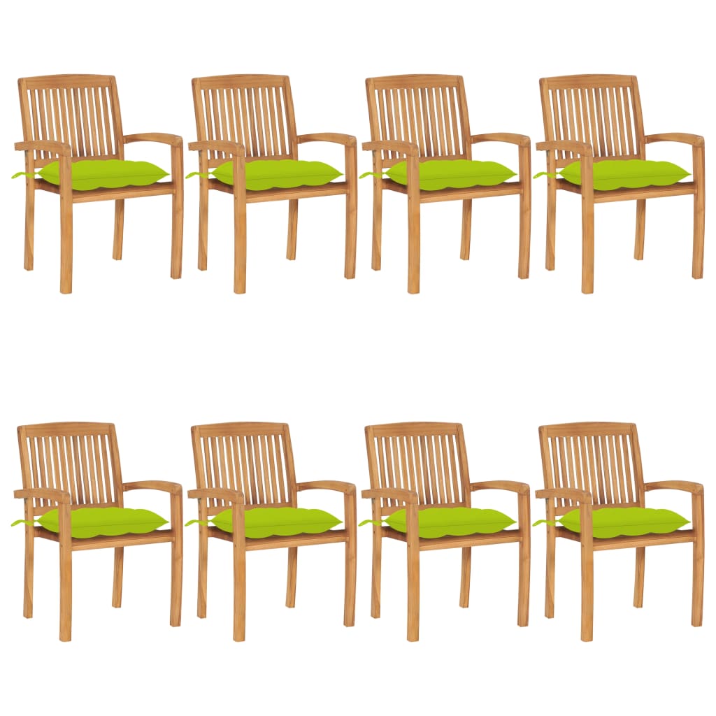 Cadeiras de jardim empiháveis c/ almofadões 8 pcs teca maciça
