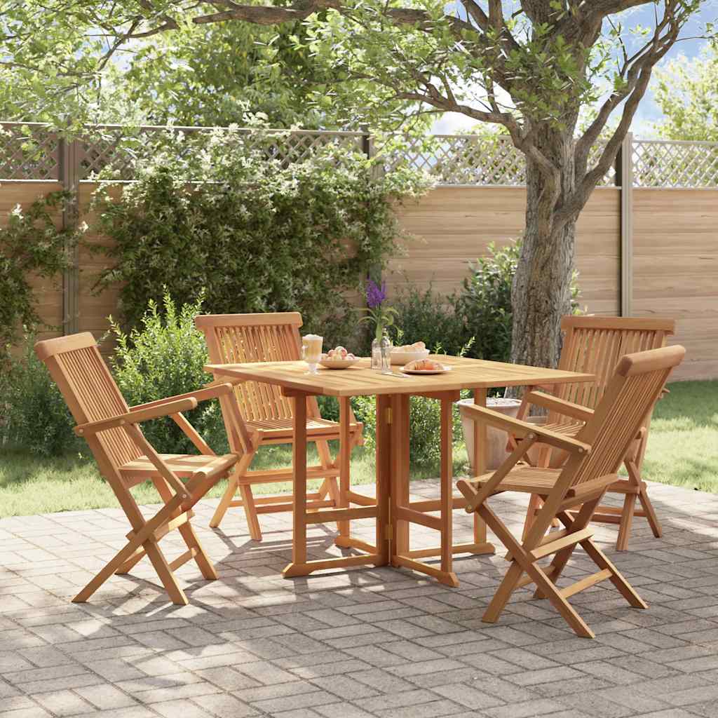 5 Pcs conjunto jantar dobrável p/ exterior madeira teca maciça