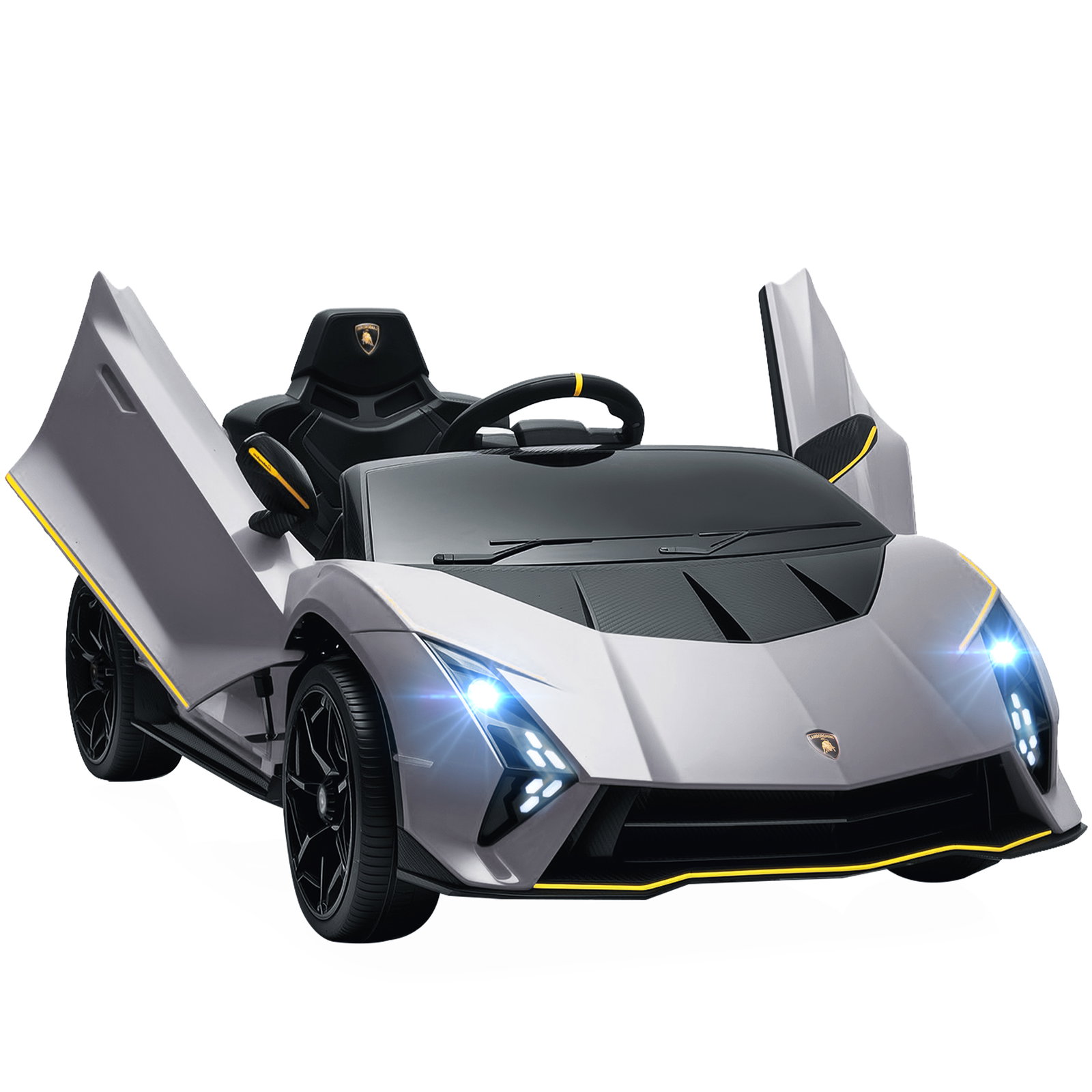 Carro elétrico para crianças lamborghini 12v controlo remoto faróis buzina arranque lento e música mp3 114,5x64x45,5 cm cinza