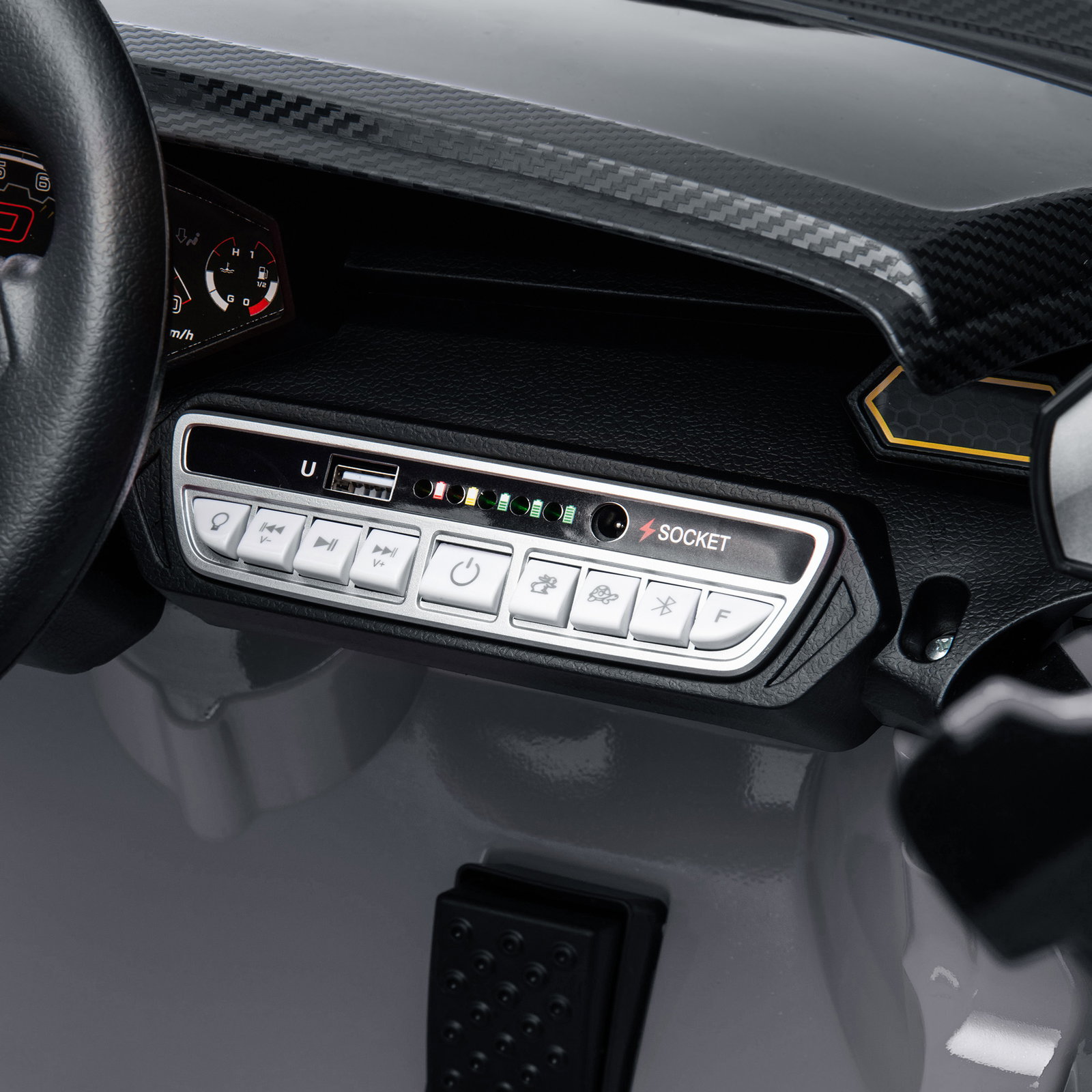 Carro elétrico para crianças lamborghini 12v controlo remoto faróis buzina arranque lento e música mp3 114,5x64x45,5 cm cinza