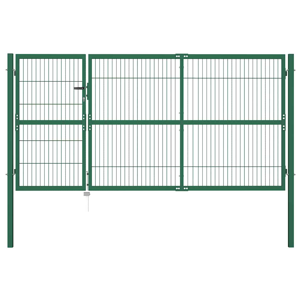 Portão de jardim com postes 350x140 cm aço verde.