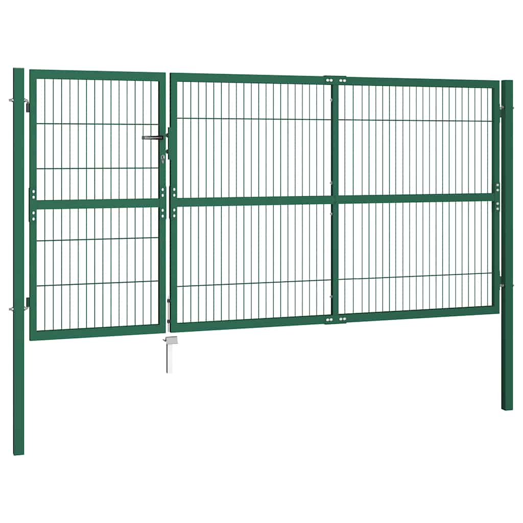 Portão de jardim com postes 350x140 cm aço verde.