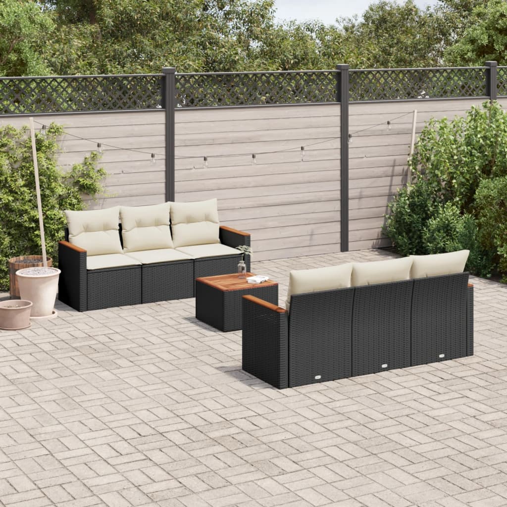 7 Pcs conjunto de sofás p/ jardim c/ almofadões vime PE preto
