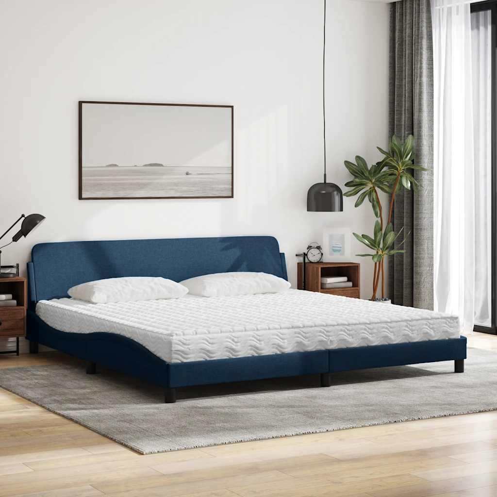 Cama com colchão dover 200x200 cm tecido azul