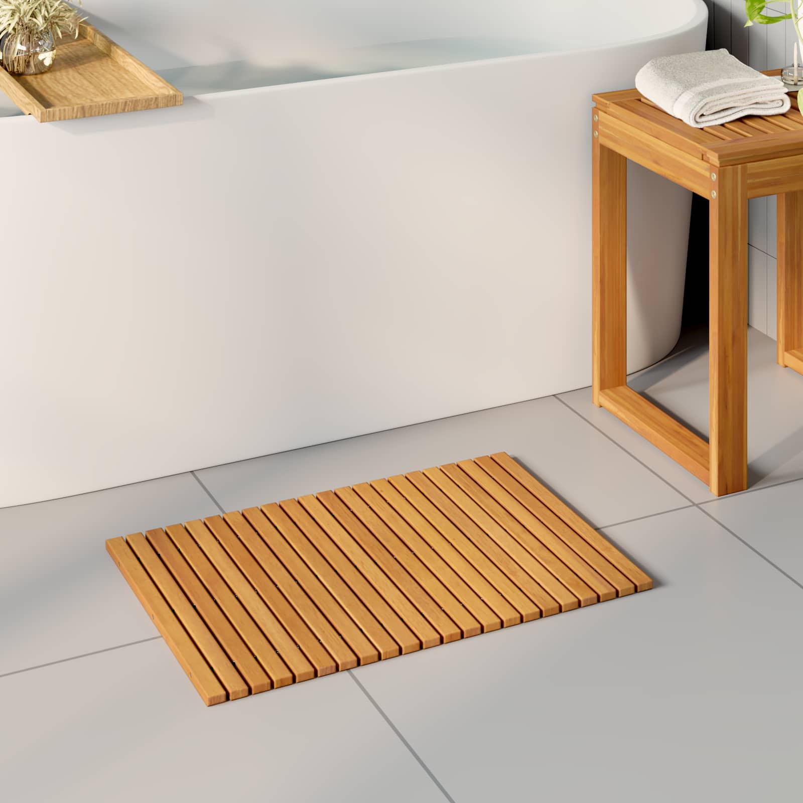 Tapete de banho castanho 60 x 40 cm madeira sólida de acácia