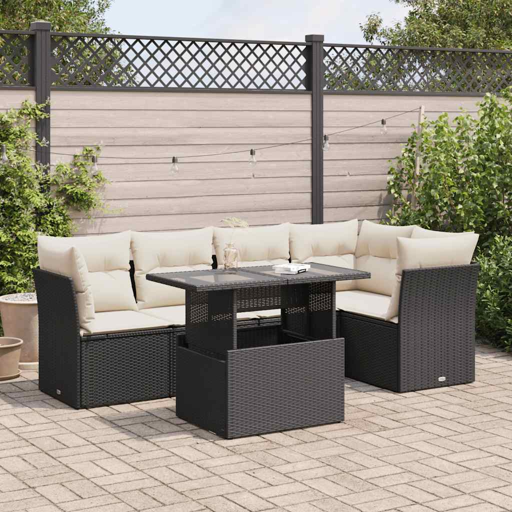 6 Pcs conjunto sofás de jardim c/ almofadões vime PE preto