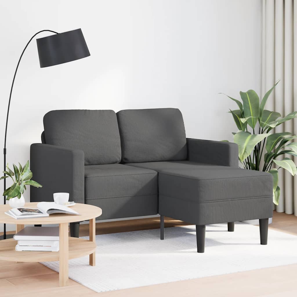 Sofá de 2 lugares com chaise em l cinza escuro 125 cm linho