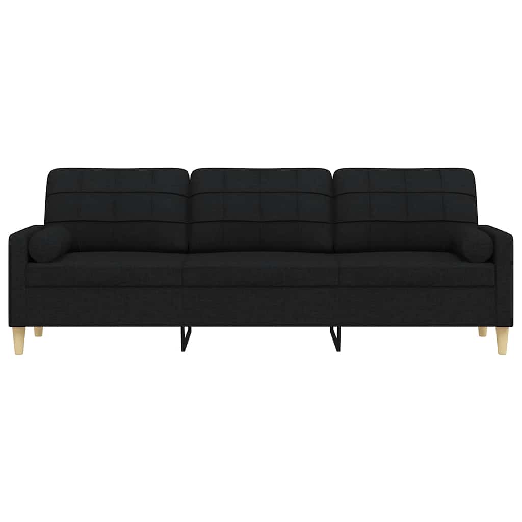 Sofá 3 lugares c/ almofadas decorativas 210 cm tecido preto