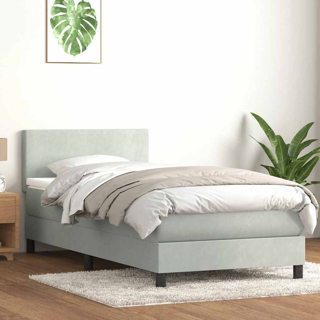 Cama box spring c/ colchão e LED cinzento-claro 80x210 cm veludo