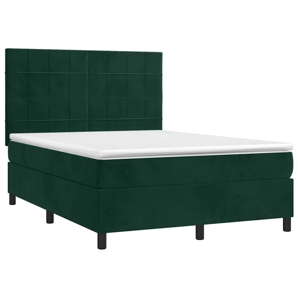 Cama com molas/colchão 140x200 cm veludo verde-escuro