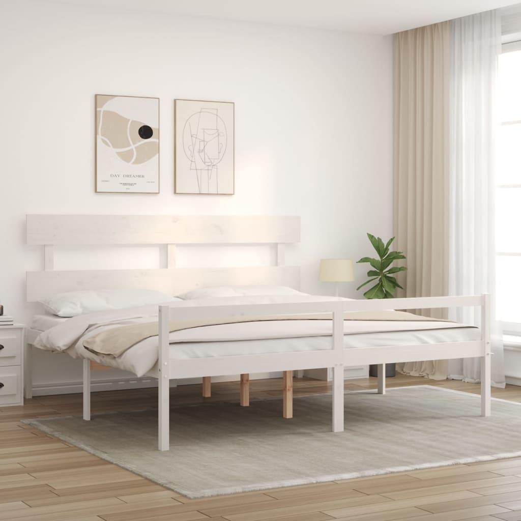 Cama idosos super king size c/ cabeceira madeira maciça branco