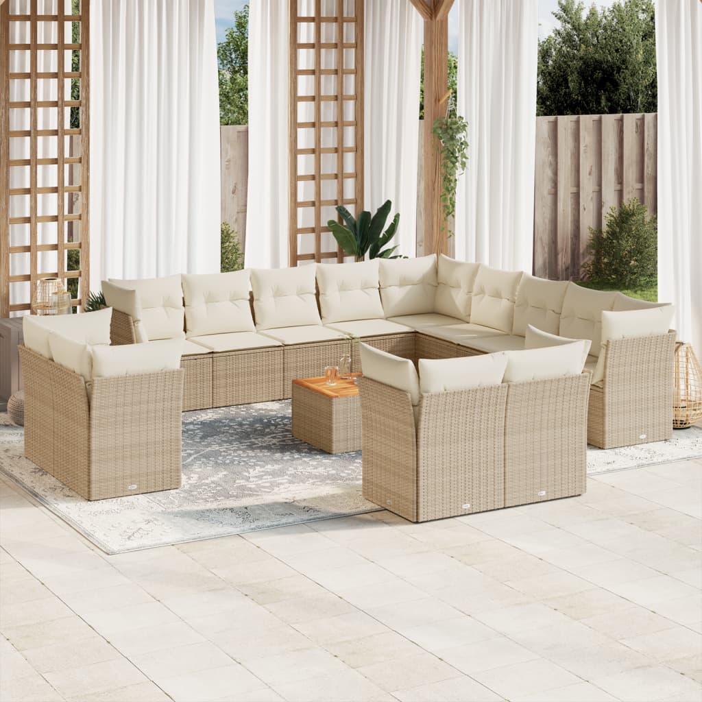 14 Pcs conjunto de sofás p/ jardim com almofadões vime PE bege