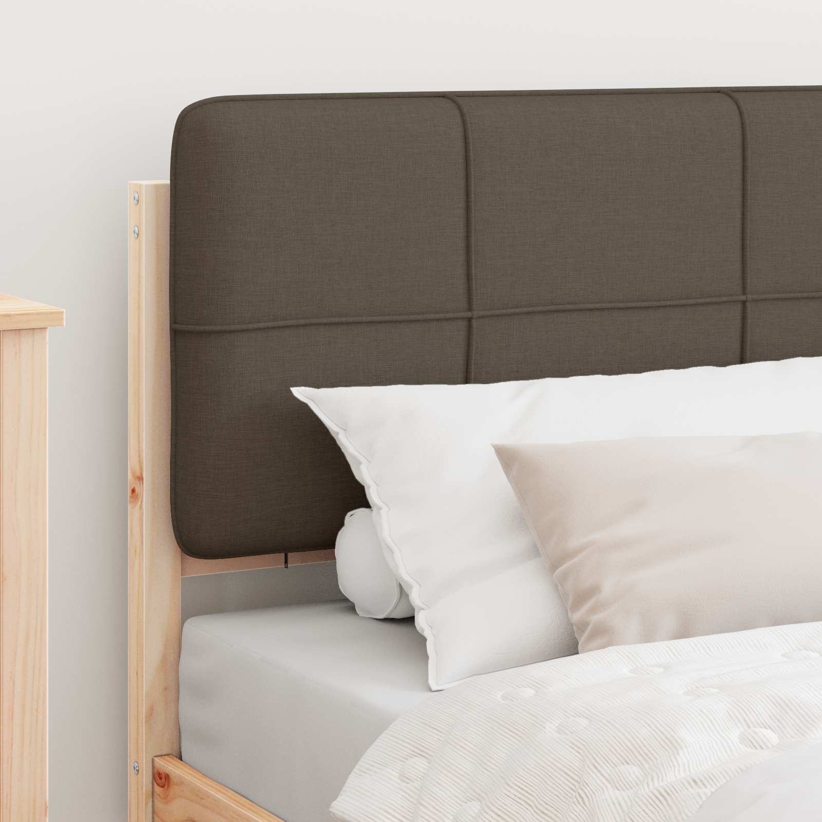 Estrutura de cama com cabeceira estofada cinzento-acastanhado
