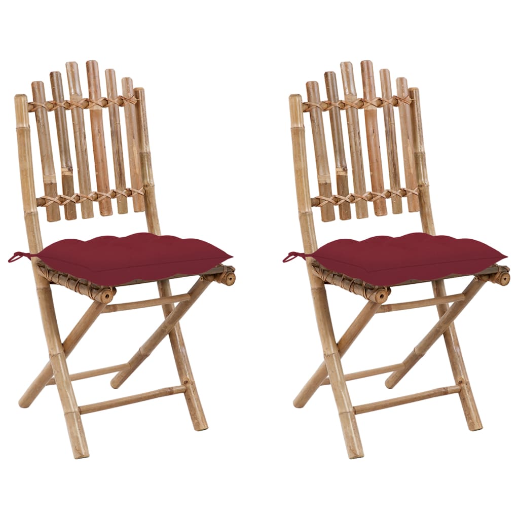 Cadeiras de jardim dobráveis c/ almofadões 2 pcs bambu