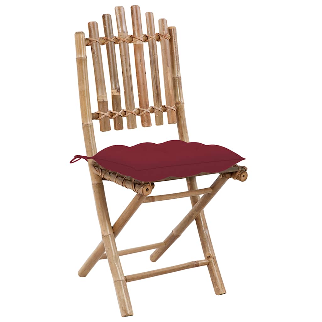 Cadeiras de jardim dobráveis c/ almofadões 2 pcs bambu