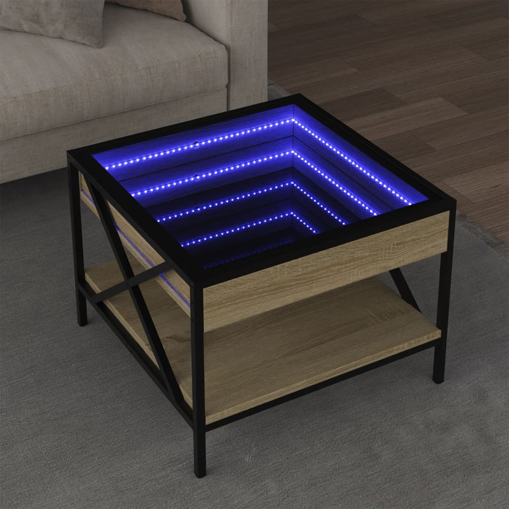 Mesa de centro luzes LED infinity 50x50x38 cm carvalho sonoma