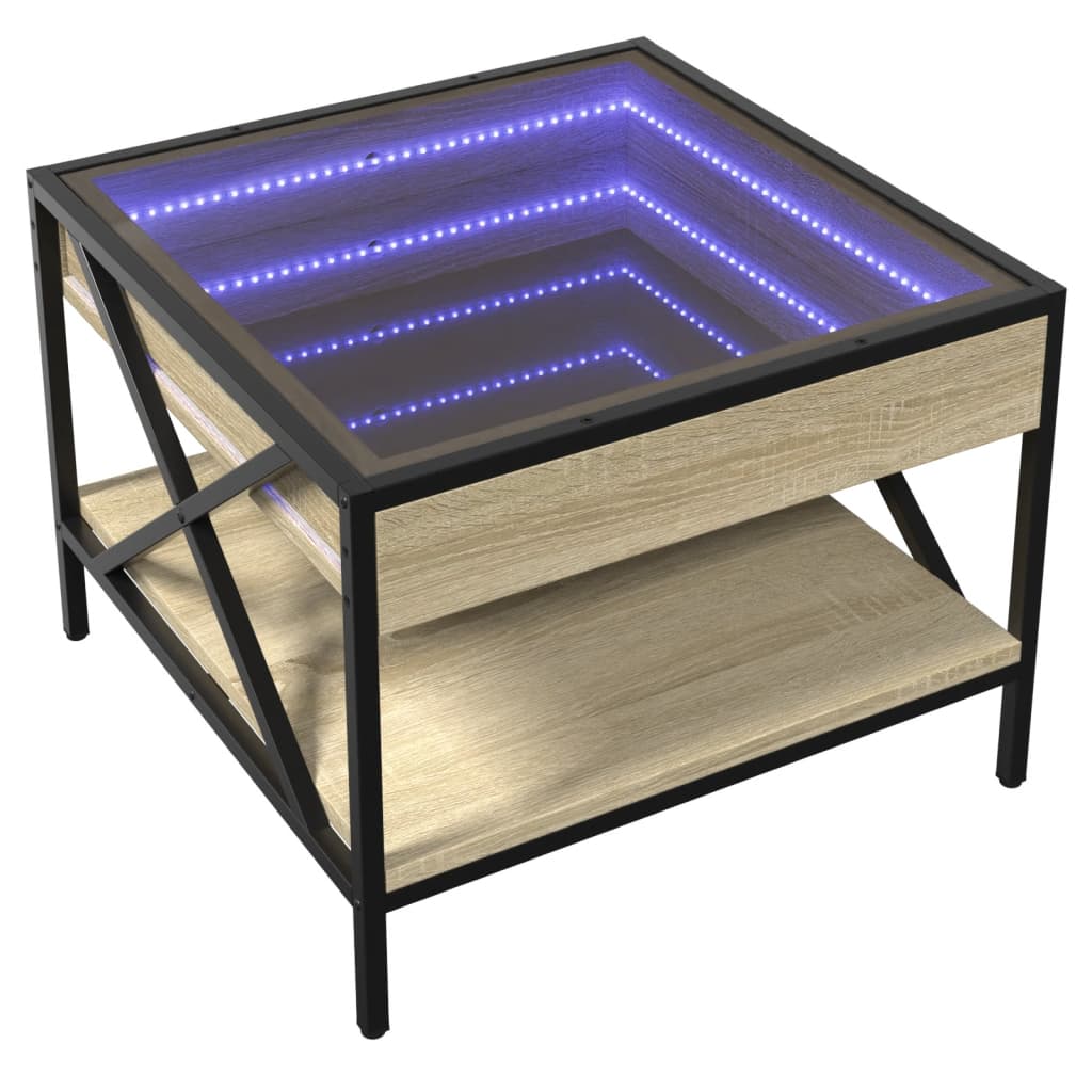 Mesa de centro luzes LED infinity 50x50x38 cm carvalho sonoma