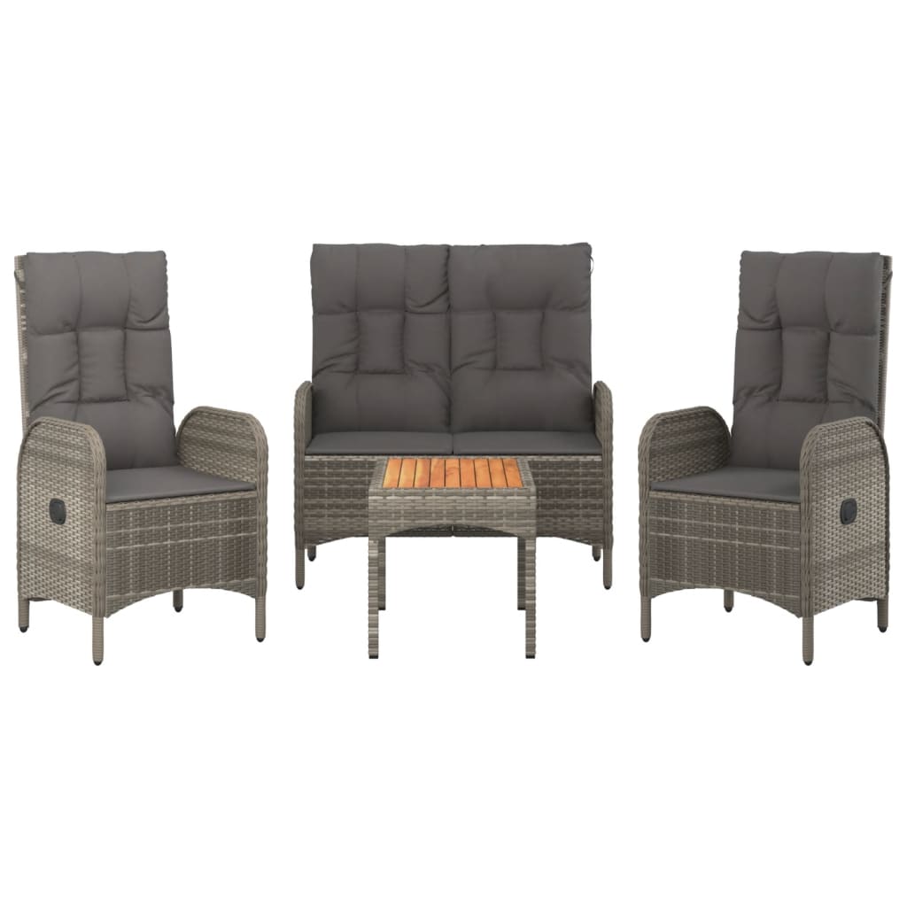 4 Pcs conjunto de jantar p/ jardim c/ almofadões vime PE cinza