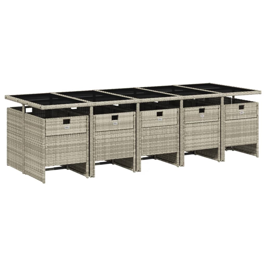 11 Pcs conjunto jantar p/ jardim c/ almofadões vime PE cinzento